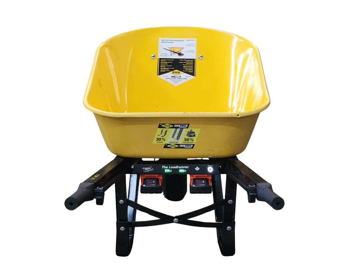 Rear view of kit installed on wheelbarrow
