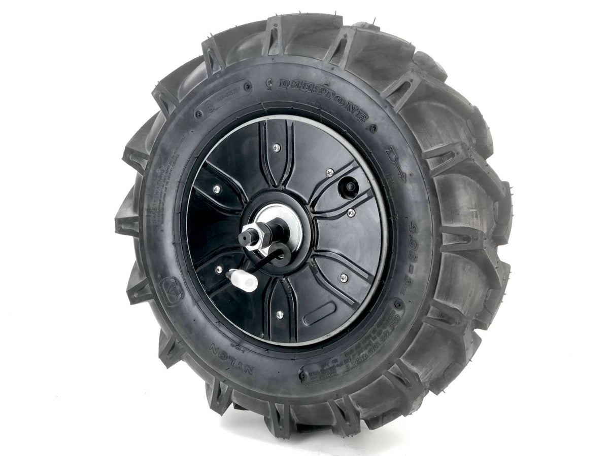 Geared wheelbarrow motor with agricultural tire