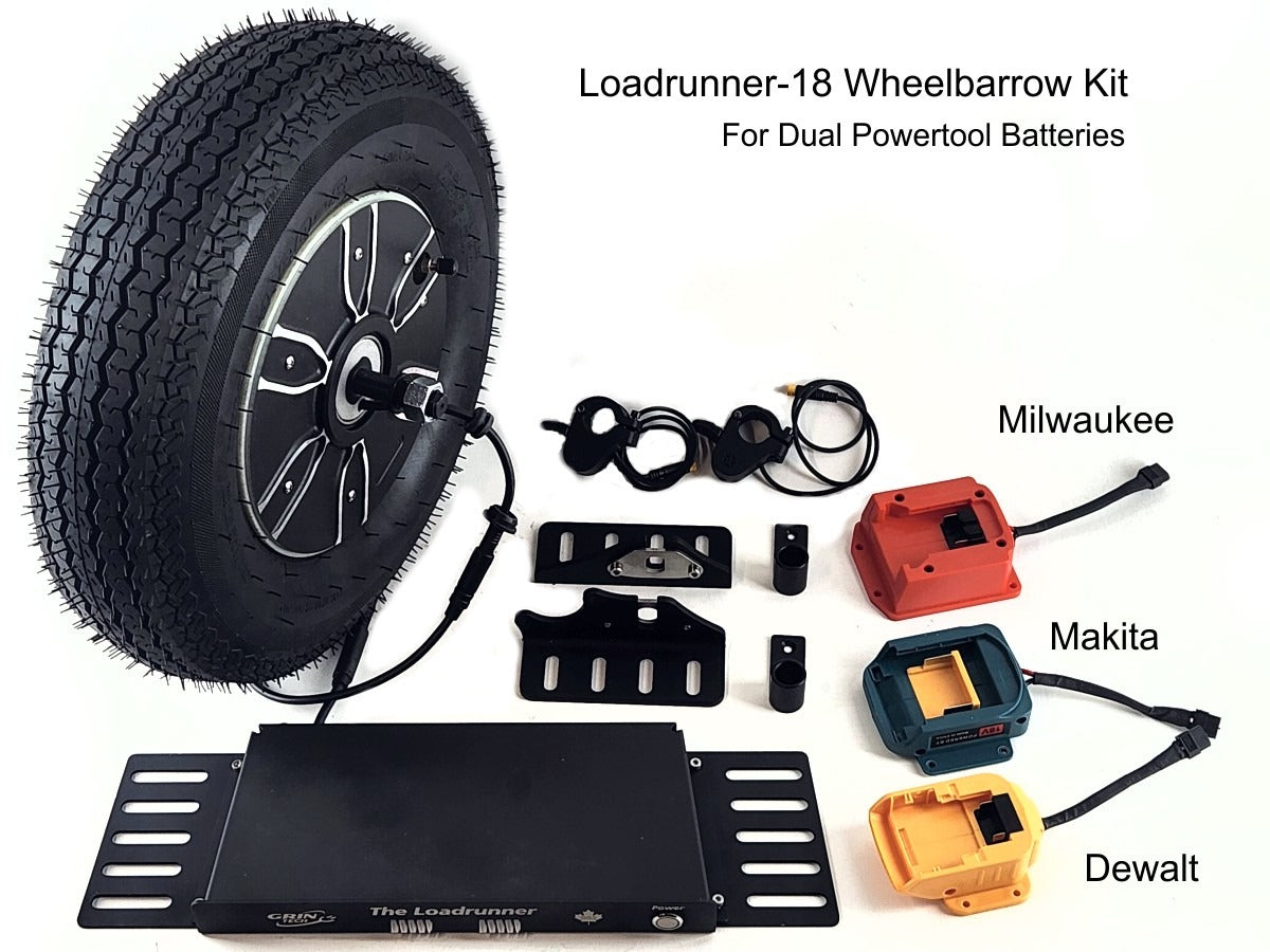 Loadrunner 18V wheelbarrow kit with Milwaukee, Makita and Dewalt battery adapters